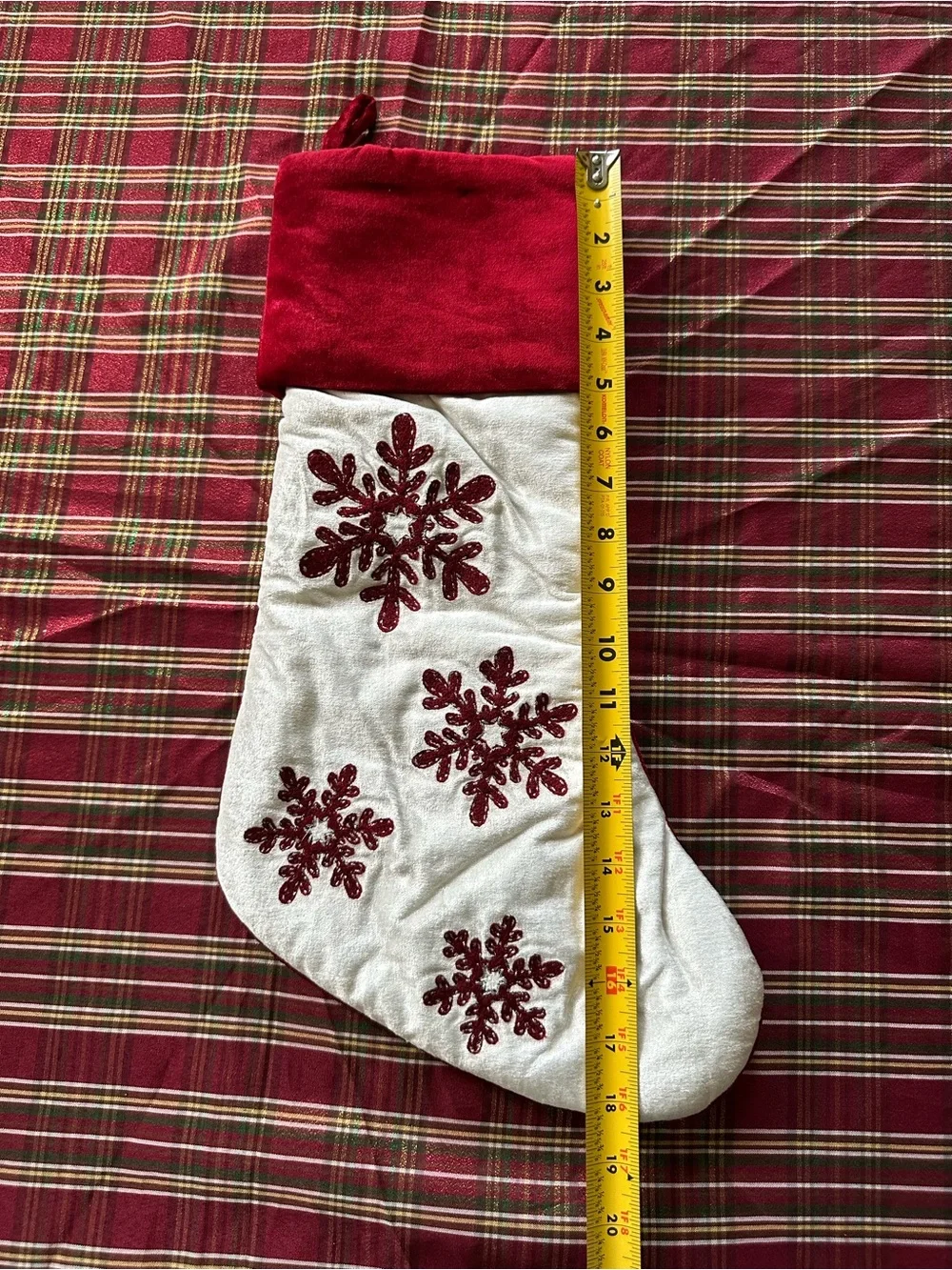 Holiday Snowflake Velvet Stockings - Red & Gray